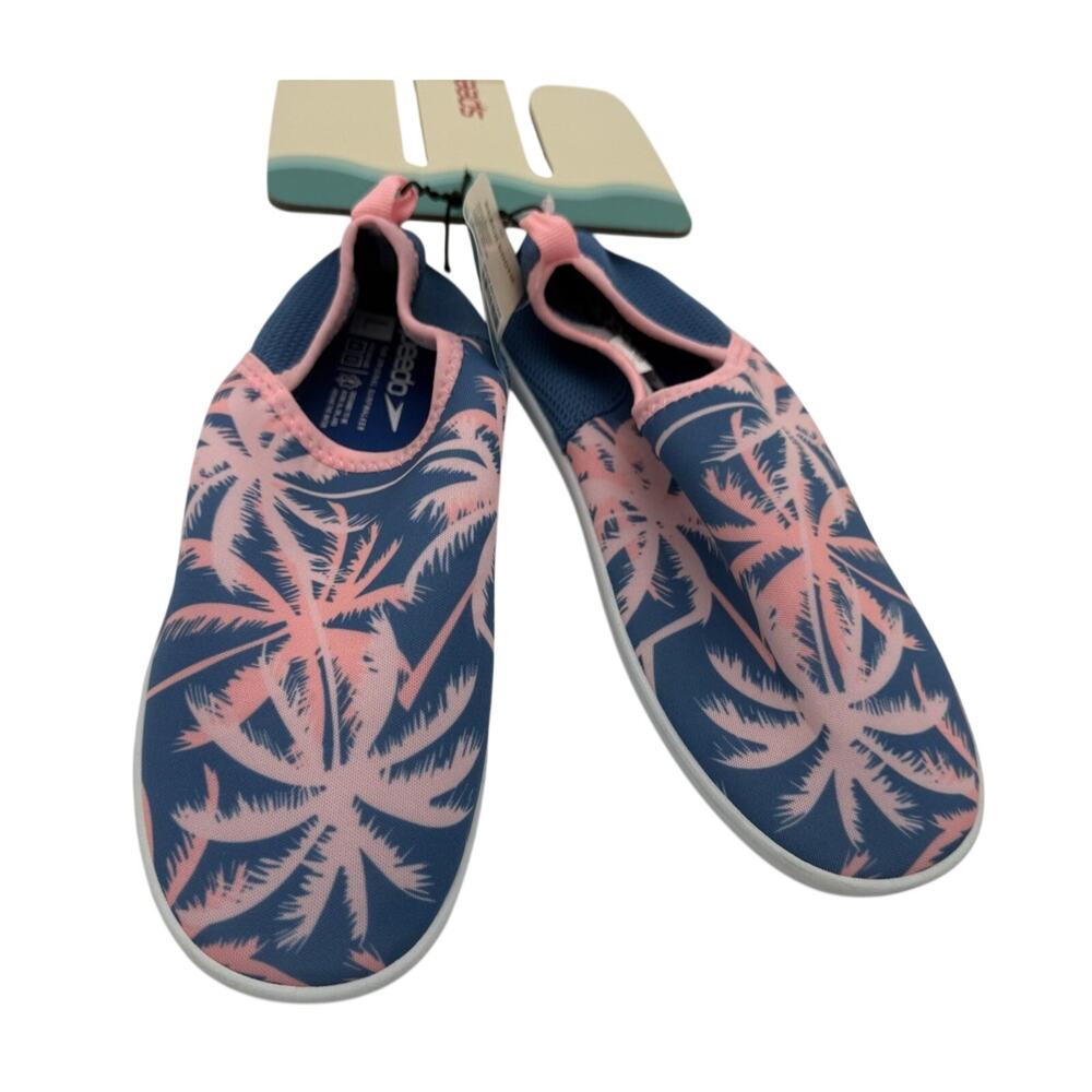 Speedo Junior L (4-5) Beach Bootie Palm Tree Water Shoes Blue Pink NWT